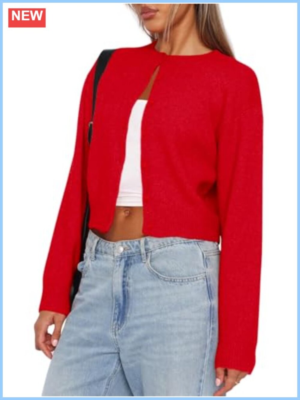 Womens Cropped Button Down Cardigan Long Sleeve Knit Sweater